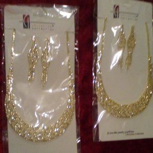 20" Gold Swoop Neck Necklace & Earrings